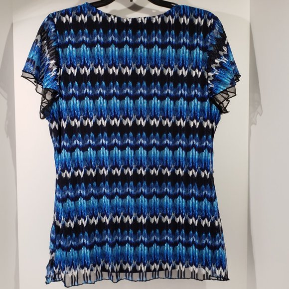 New Directions Women Blue Short Sleeve Top - Picture 3 of 5